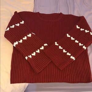 Cozy Red Sweater with Heart Accents